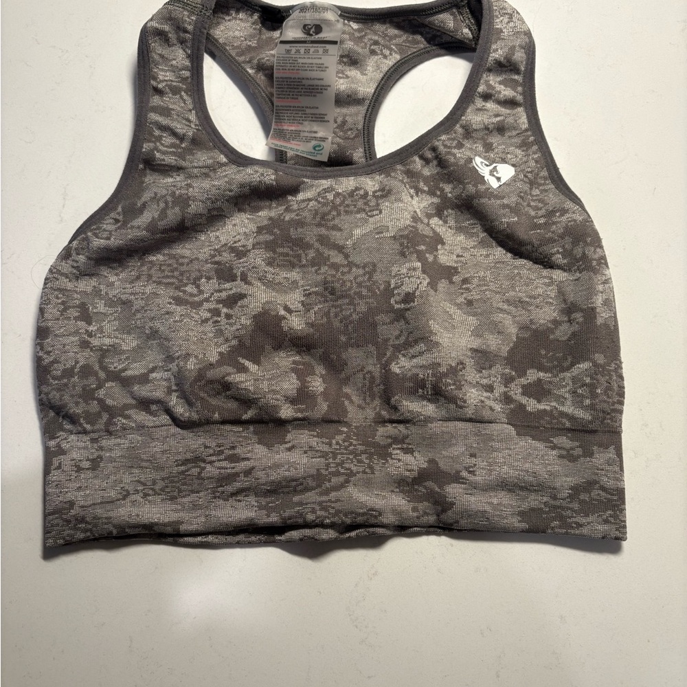 Gray Racerback Sports Bra with Moisture-Wicking Fabric
